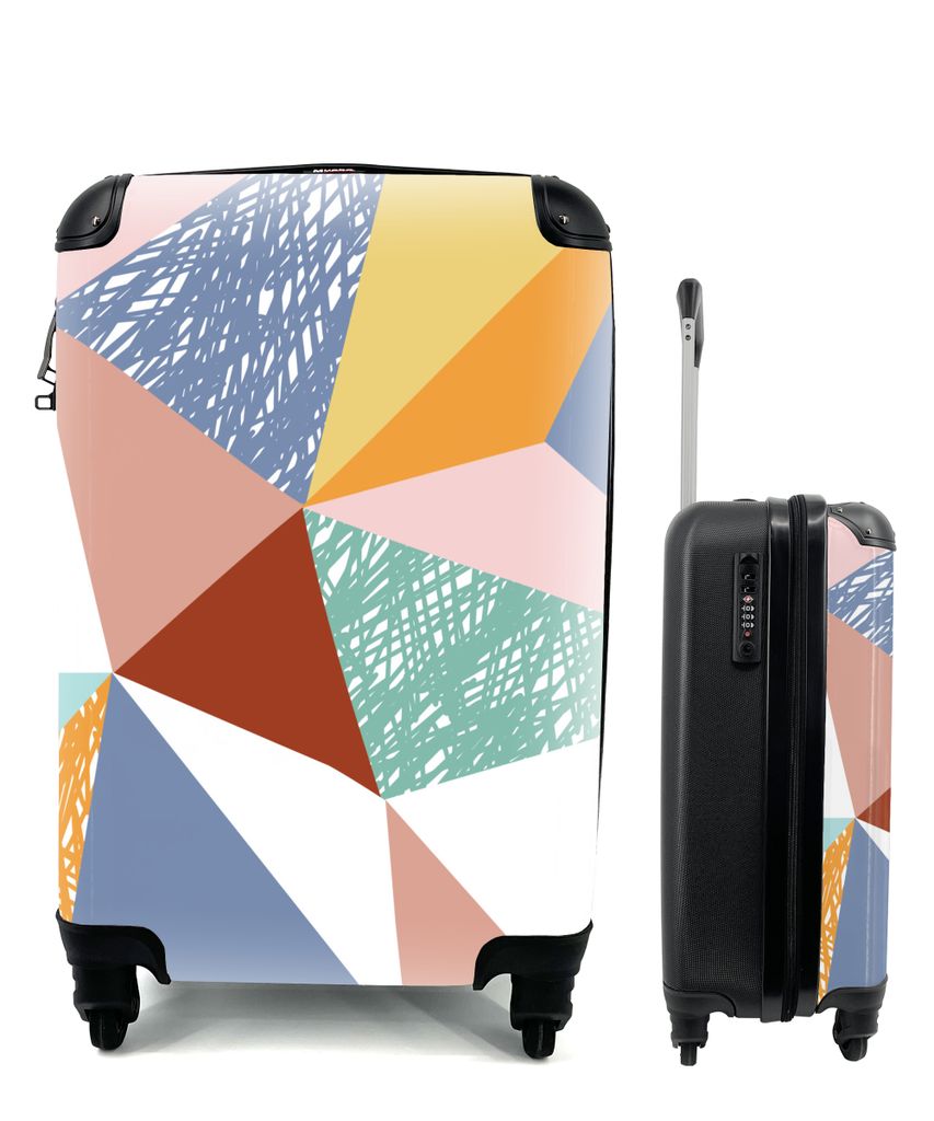 MuchoWow Koffer Handgepäck Trolley Rollkoffer Kleine Reisekoffer mit 4 Rollen - Design - Kinder - Dreiecke - Cabin Size < 55x40x23 cm & 55x40x20...