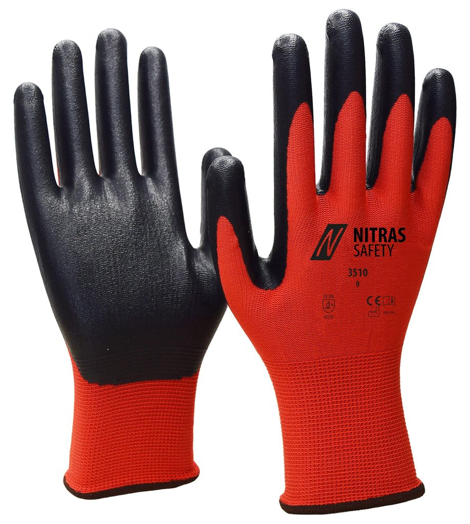Handschuhe Nitril Foam Gr.9 rot/schwarz Nyl.m.Nitrilschaum EN 388 PSA II NITRAS