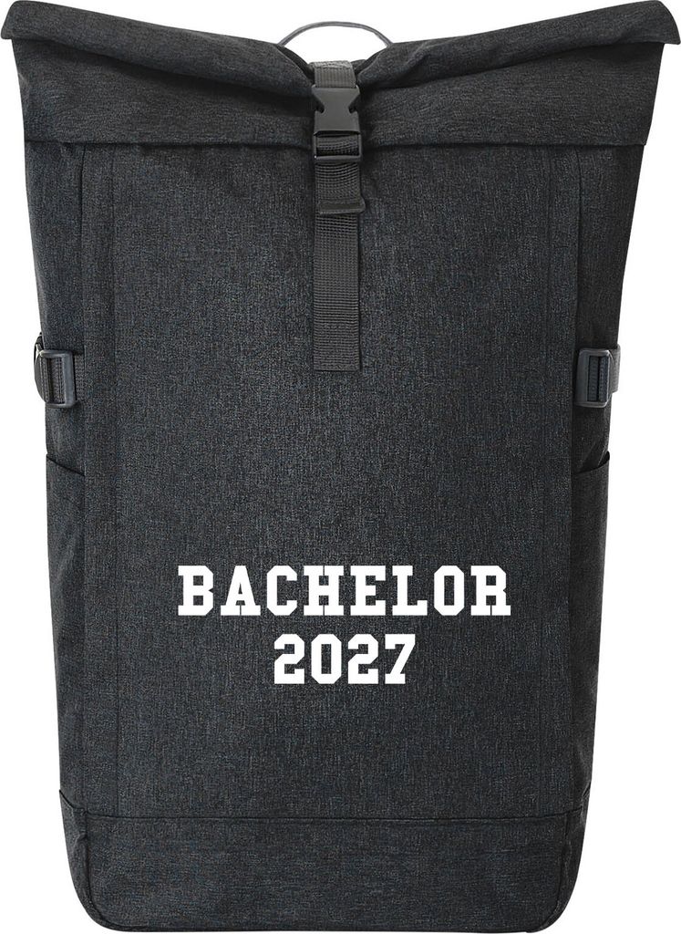 Huuraa Kurierrucksack Bachelor 2027 Abschluss 30-44 Liter Black Melange Fairtrade Rolltop Rucksack Geschenkidee