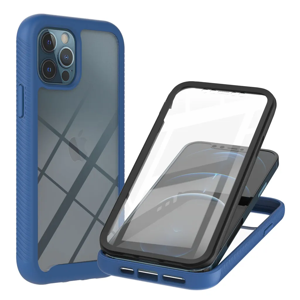 Custodia iPhone 12 Pro Max 360 Blu: Cover Antiurto TPU Trasparente
