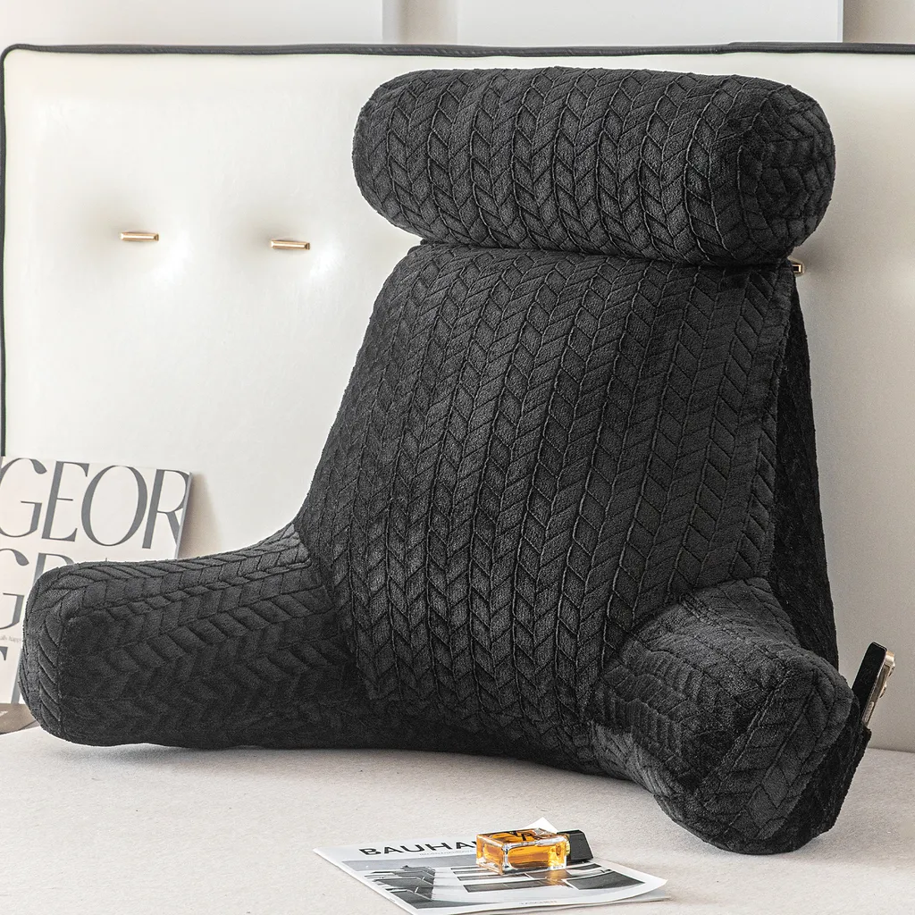 Coussin de dossier avec accoudoirs Noir - Soutien lombaire pour lit