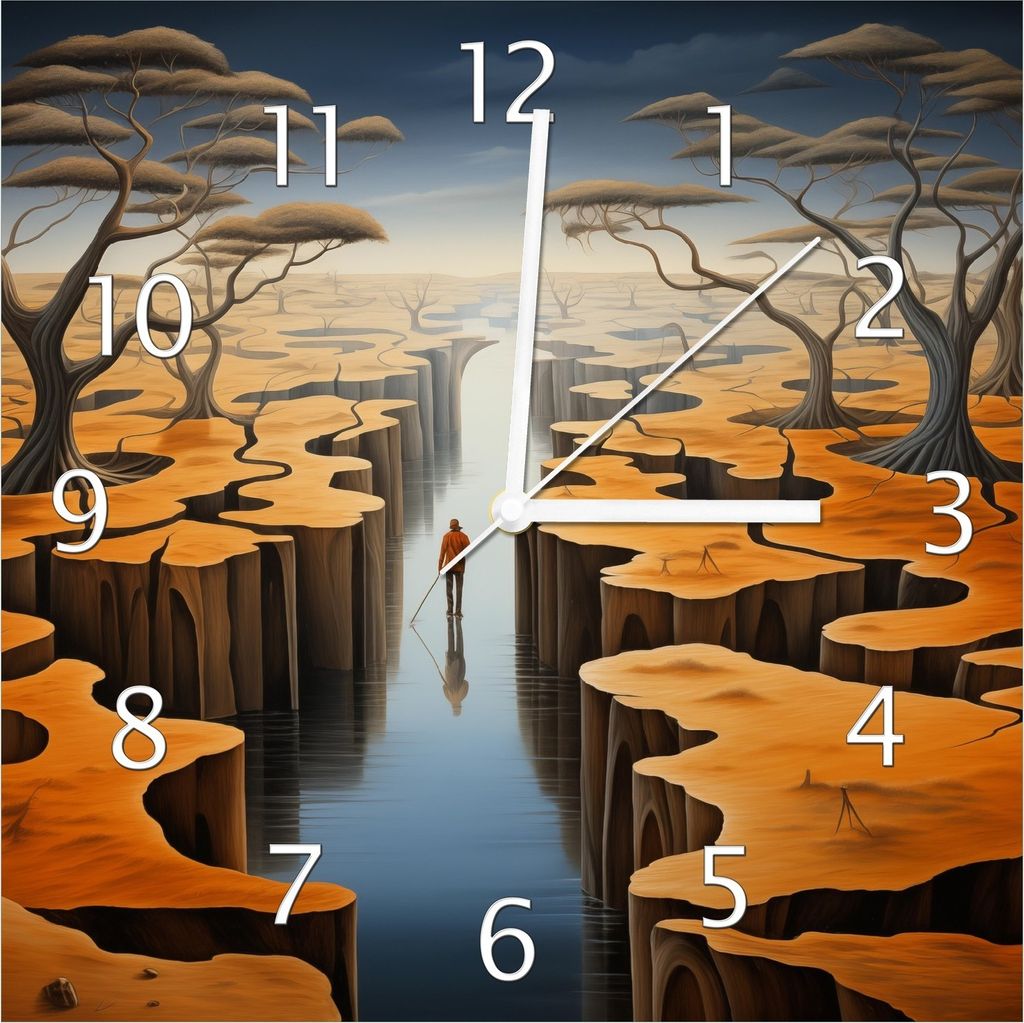 Wallario Design Wanduhr Pfad in einer surrealen Welt aus Echtglas, Größe 30 x 30 cm