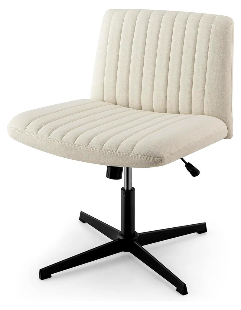 Drehstuhl ohne Armlehnen, Schreibtischstuhl mit breiter Sitzfläche, höhenverstellbar, Wippfunktion, modern (Beige)