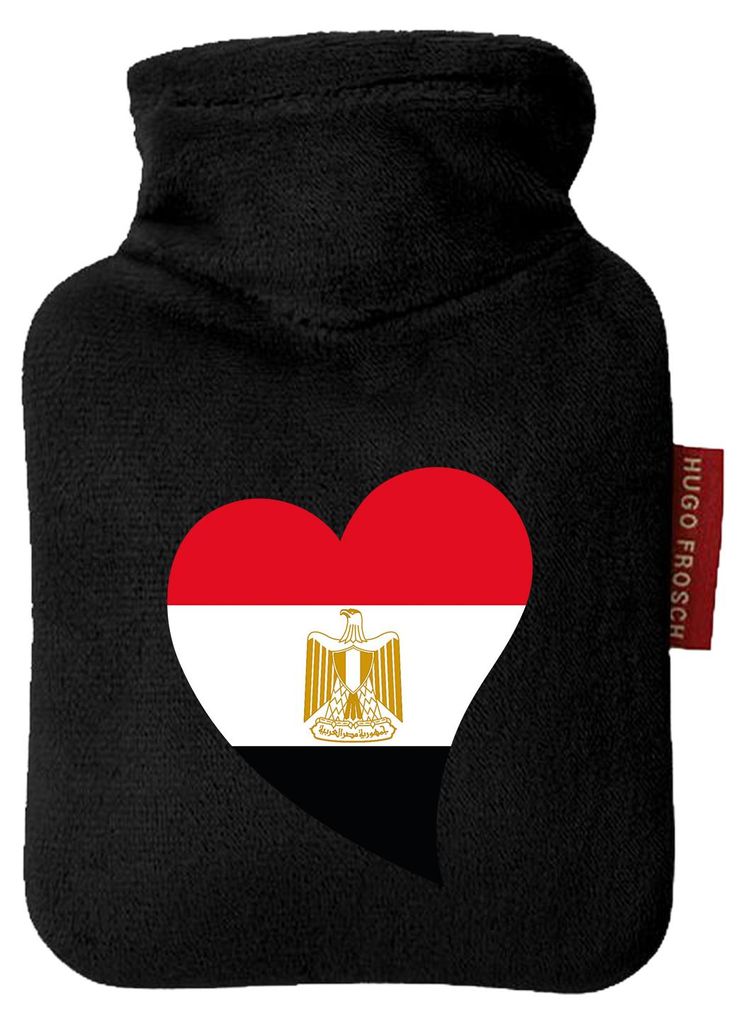 Huuraa Mini-Wärmflasche Ägypten Flagge Herz 0,2 Liter Black Mini Veloursbezug Taschenwärmer Geschenkidee