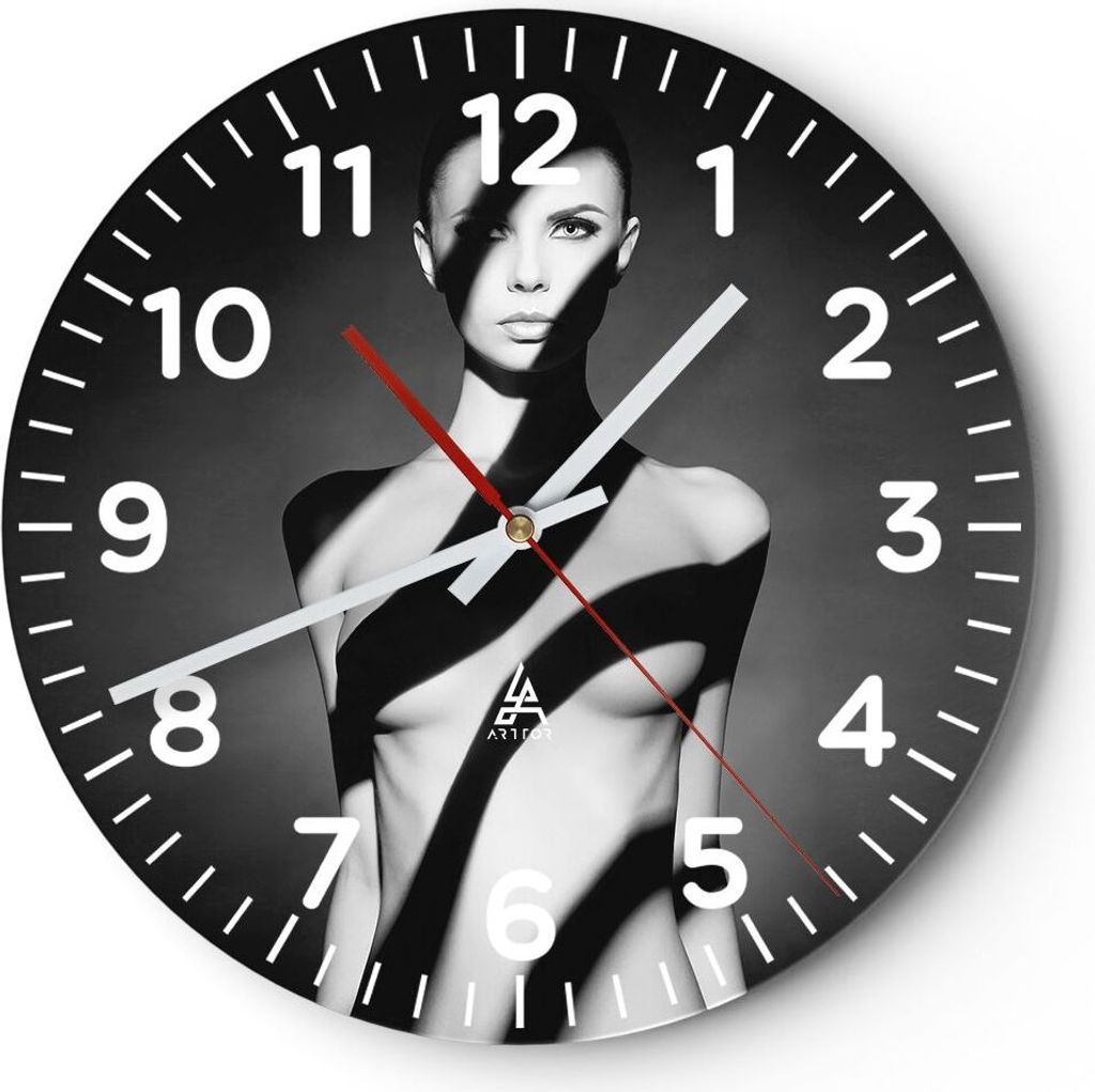 Wanduhr - Rund - Glasuhr - Nackt Frau Fotografie - 30x30cm - Schleichendes Uhrwerk - Lautlos - zum Aufhängen bereit - Dekoration Modern - Wanddeko...