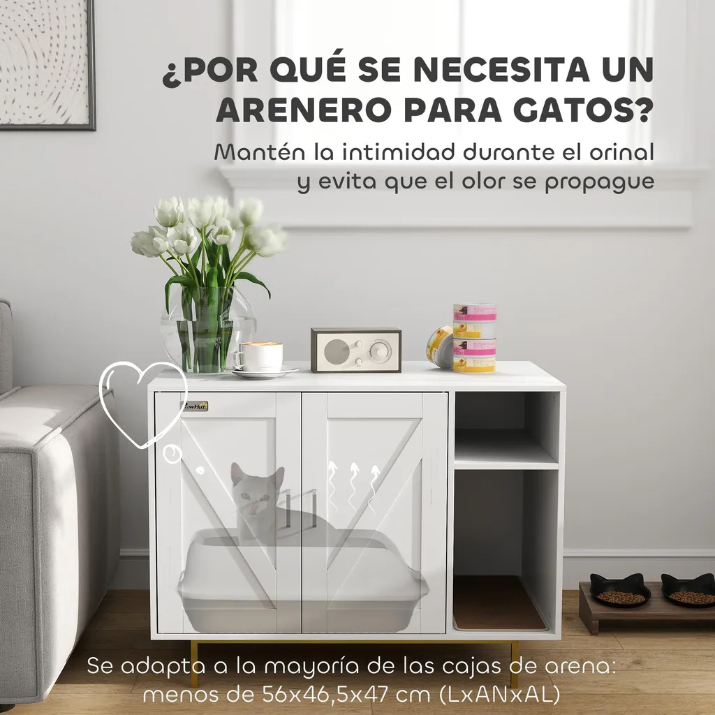 Meuble pour litière de chat blanc, solution gain de place 80 cm