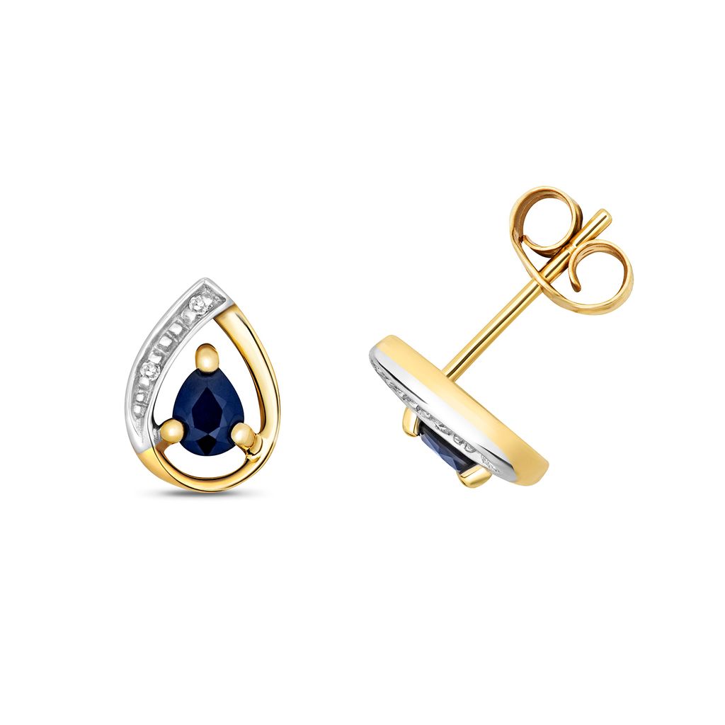 Funkelndes Feuer Stylische 9 Karat (375) Gold Damen - Diamant Paar Ohrstecker Brillant-Schliff H - PK mit Saphir; TRS28517