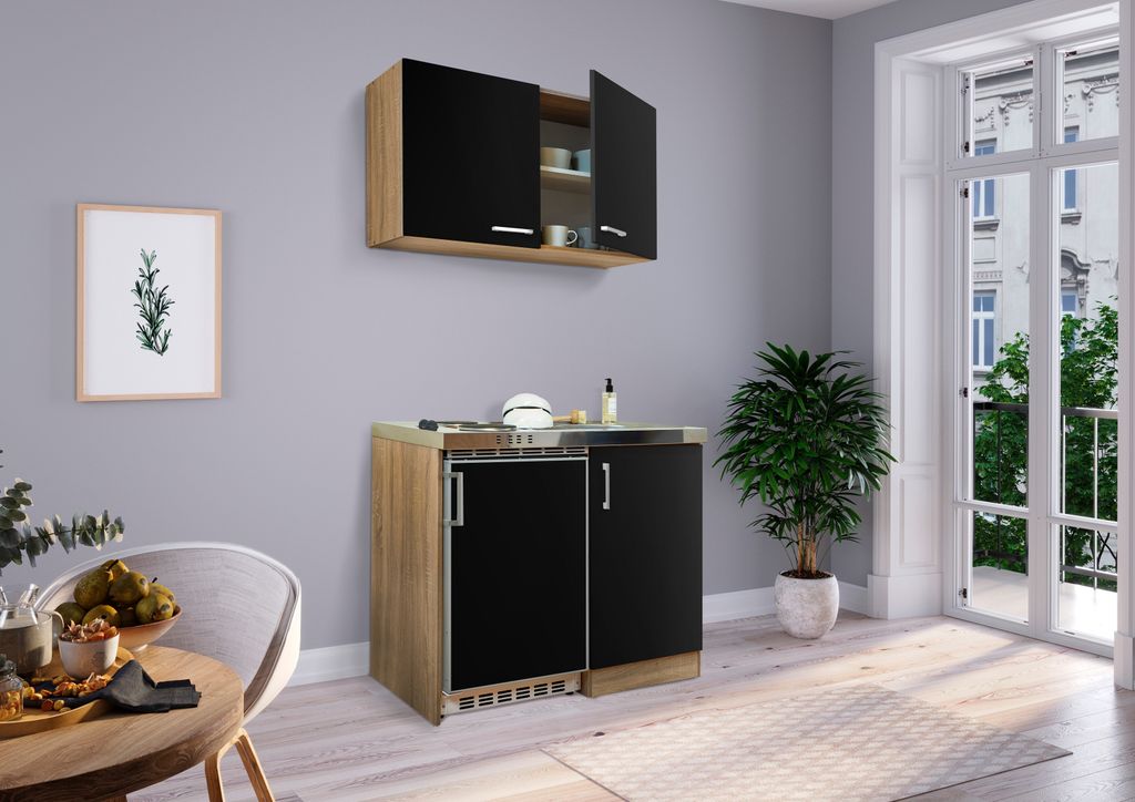 Küche Miniküche Singleküche Pantry Eiche Schwarz Levin 100 Produktbild 