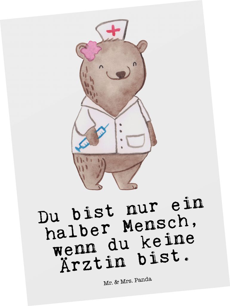 Mr. & Mrs. Panda Postkarte Ärztin Herz - Weiß - Geschenk, Produktbild 