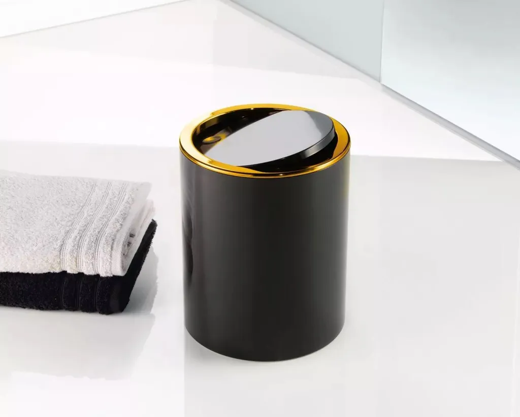 Kleine Wolke Golden Clap Poubelle à pédale 5L noire pour salle de bain