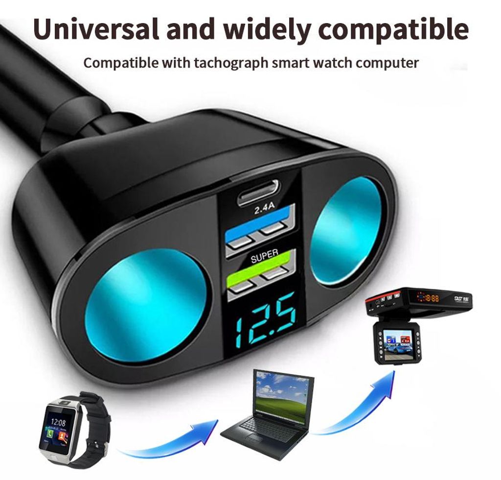 2 Stück Mehrere Geräte können gleichzeitig mit dem Digital Display Car Charg Dual-Port-Autoladegerät-Adapter aufgeladen werden.
