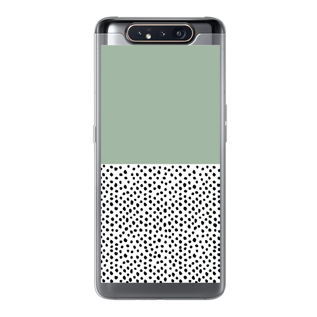 MuchoWow Handyhülle Schutzhülle Hülle für Samsung Galaxy A80 Polka dots - Grün - Schwarz Silikon Softcase Handy Hülle - Schutzdeckel
