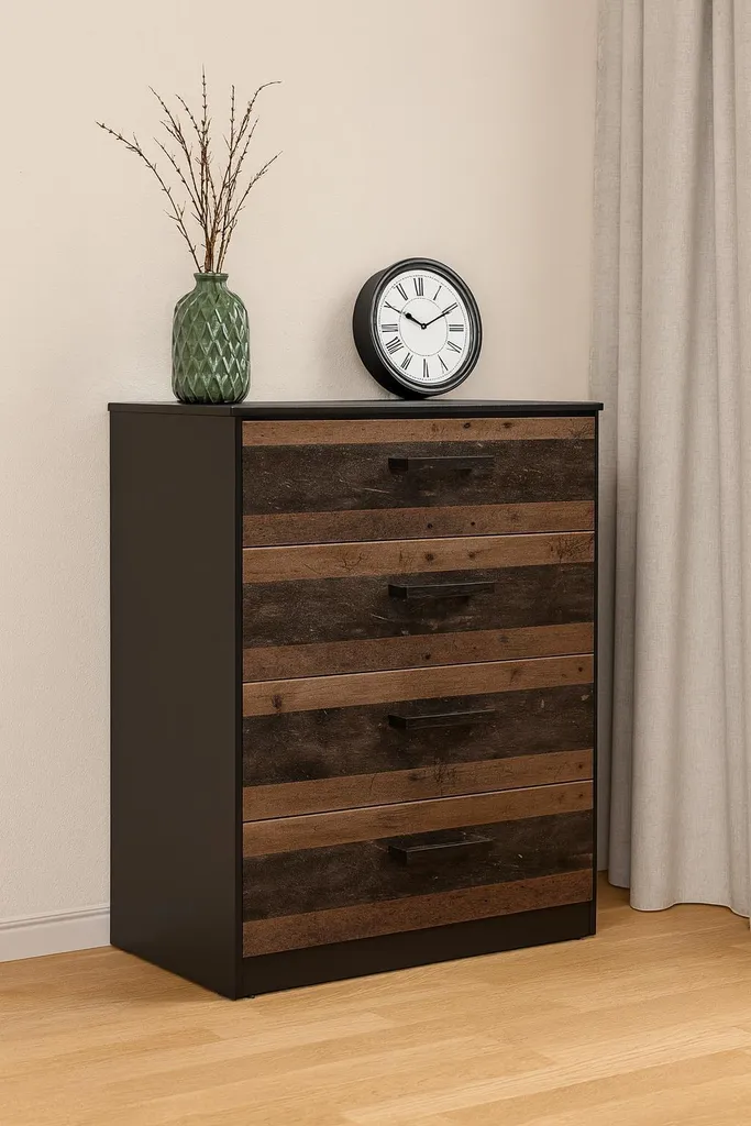 Commode Gain de Place Texas pour Chambre et Bureau - Bois et Noir - 2