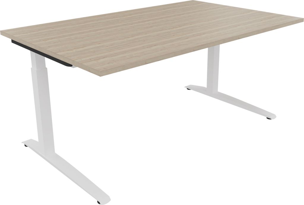 Schreibtisch Kufe Einzels. Quadrat B1600xT1000xH650-850 ws/Eiche Natur