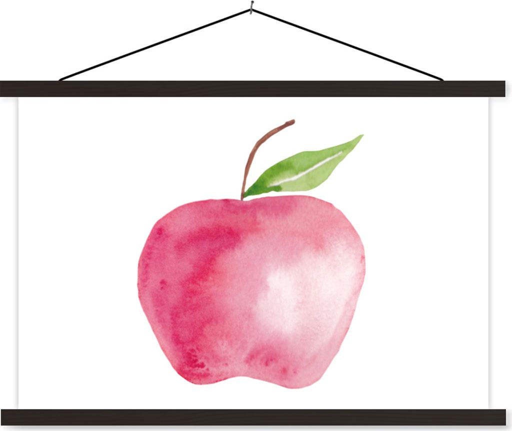 MuchoWow Textilposter Apfel - Obst - Weiß 90x60 cm mit schwarzem Rahmen - Aufhängungssatz