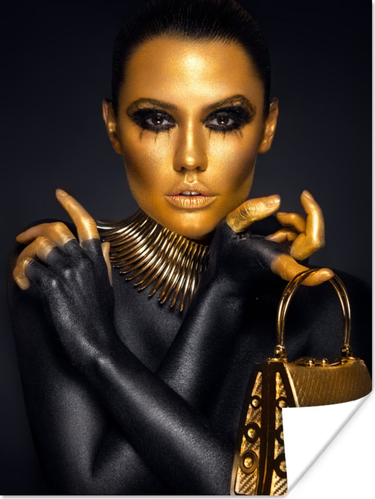 MuchoWow Poster Make-up - Tasche - Gold - Luxus - Frau 120x160 cm - Wandbilder