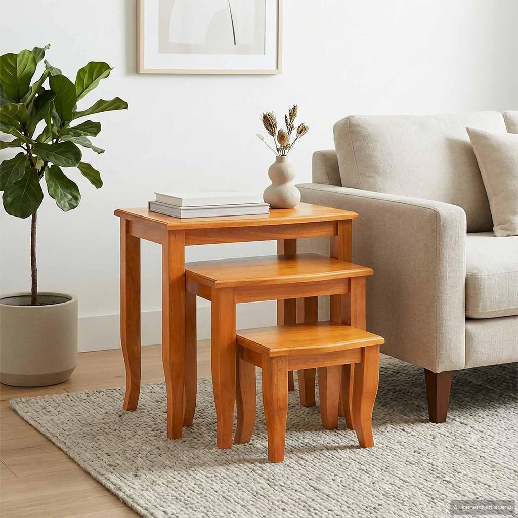 "Schlussverkauf" Nestende Beistelltische 3 pcs - Natur Massives Mahagoni Holz - Beistelltische C235