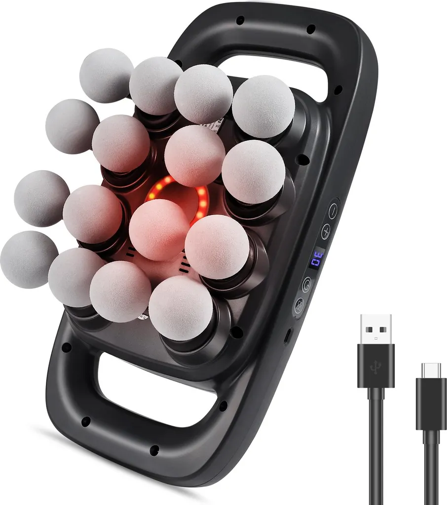 Pistola massaggiante - Massaggiatore fasciale - 16 accessori - Vibrazione ad alta frequenza - Alimentazione a batteria - Senza batterie - Nero