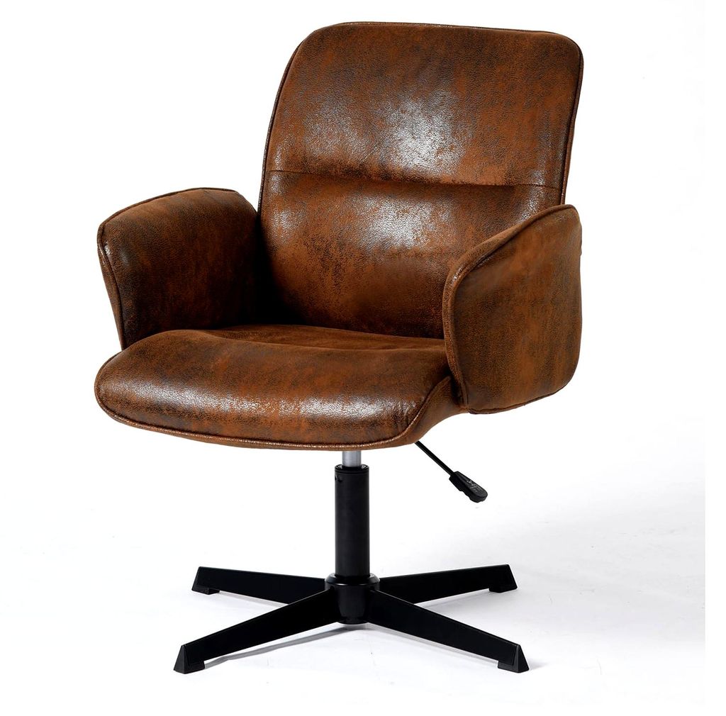 Freizeitsessel aus braunem Wildleder, höhenverstellbar und um 360° drehbar für das Wohnzimmer, ergonomisch, Relaxsessel mit gepolsterter Sitzfl...