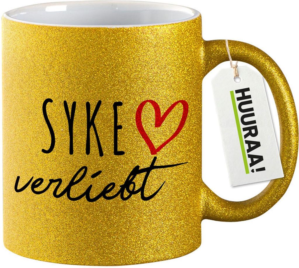 Huuraa Glitzertasse Syke verliebt 330ml Gold Keramik Kaffeebecher Geschenkidee