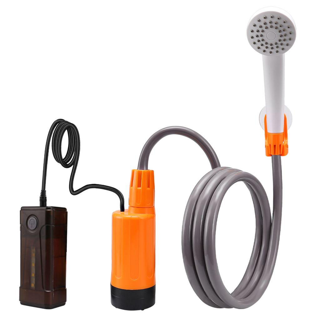 Outdoor Camping Dusche tragbare elektrische Duschpumpe IPX7 wasserdicht mit 2-stufigem Wasserdurchfluss LED-Licht fuer Camping, Wandern, Rucksackre...