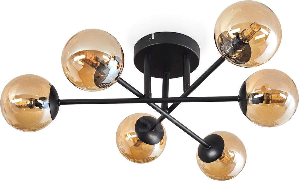 Isorella Deckenlampe aus Metall/Glas in Schwarz/Bernsteinfarben