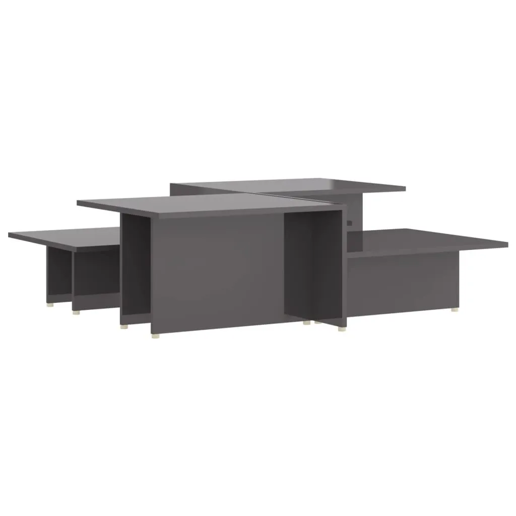 Table de Salon Moderne Gris Brillant 111 cm pour Grand Canapé - Lot de 2
