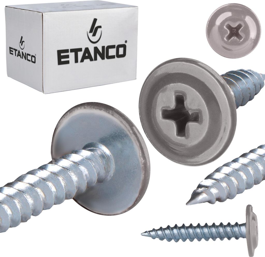 ETANCO GM-S selbstschneidende Blechschrauben Flachkopf RAL 9007 Graualuminium 4,2 x 25 mm 250 Stk.