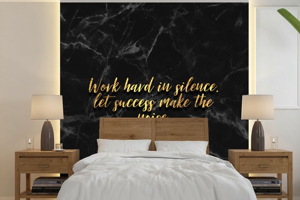 MuchoWow Fototapete für Wohnzimmer oder Schlafzimmer Wandtapete Vinyl Motivtapete Zitate - Motivation - Gold - Marmor - 280x280 cm - Hintergrund...