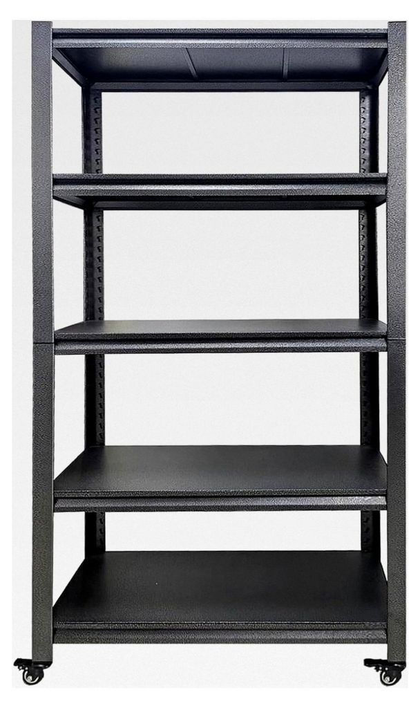 5 Etagen Garagenregale aus Metall, 175 kg schwarzes Schwerlastregal, höhenverstellbarer Regal-Organizer mit Rollen für Wäscherei, Speisekammer, ...