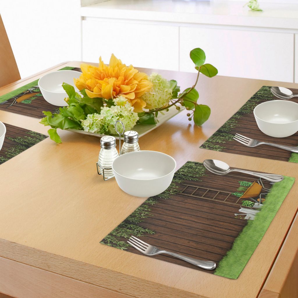 ABAKUHAUS Ackerland Platzmatten, Gartenarbeit-Material-Werkzeuge auf dem Hinterhof mit Schaufel-und Eimer-Design-Druck, Tiscjdeco aus Farbfesten St...
