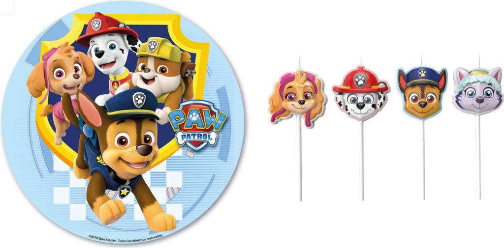 2er Set Paw Patrol Set Tortenaufleger + Kerzen Geburtstag Produktbild 