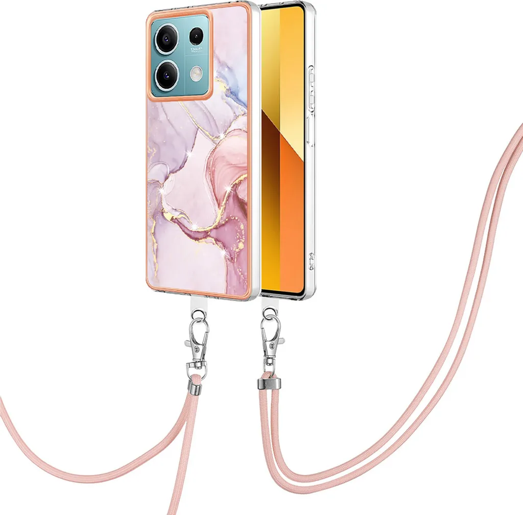 Custodia con cinturino per Xiaomi Redmi Note 13 5G, paraurti in TPU morbido, custodia protettiva, con cinturino regolabile Rose gold