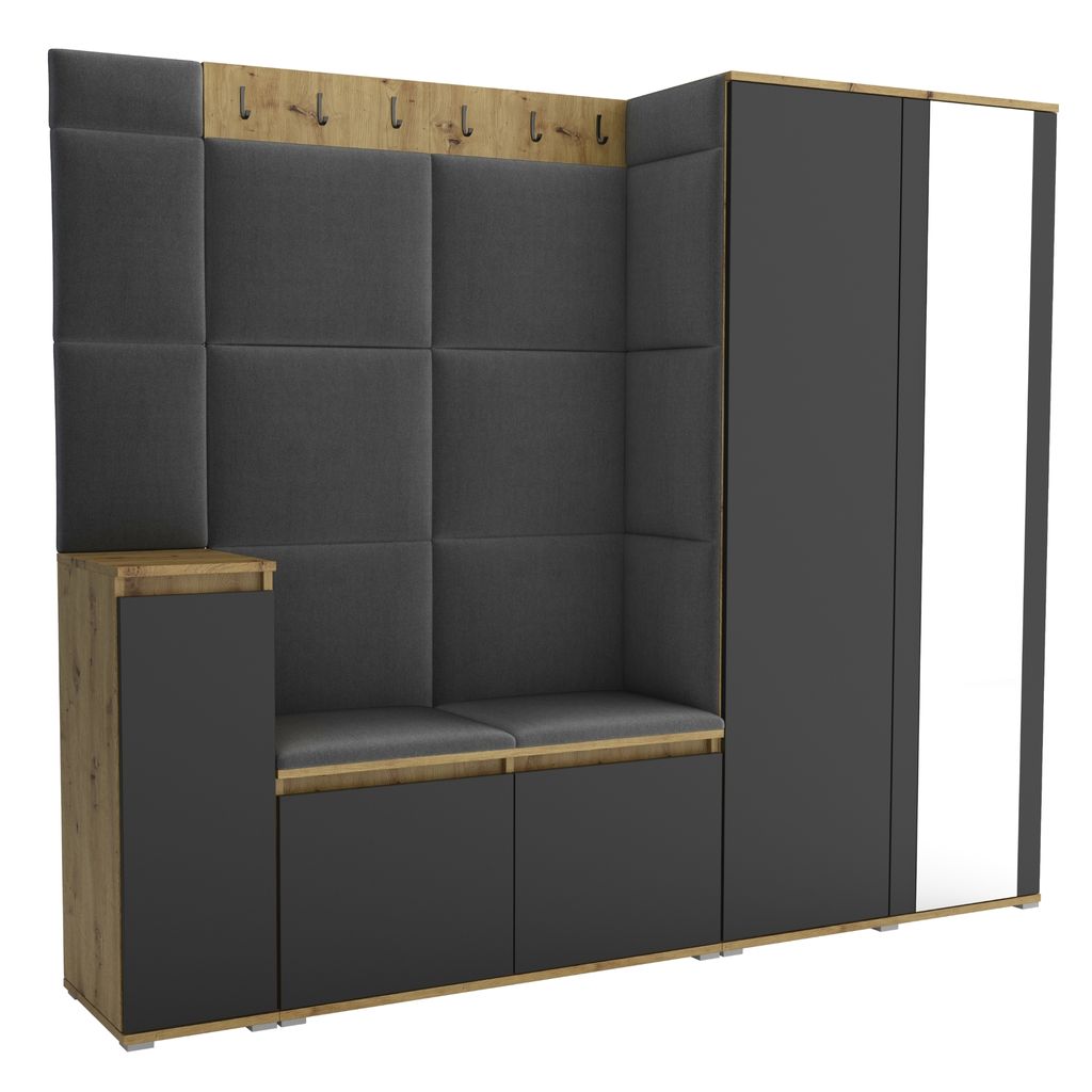 Garderobe LUTON 8 ARTISAN -BLACK 15 - Farbe: Schwarz, moderne Garderobe 40x220x186 cm, funktionelle Lösung für den Flur, Garderobe, Möbel für d...