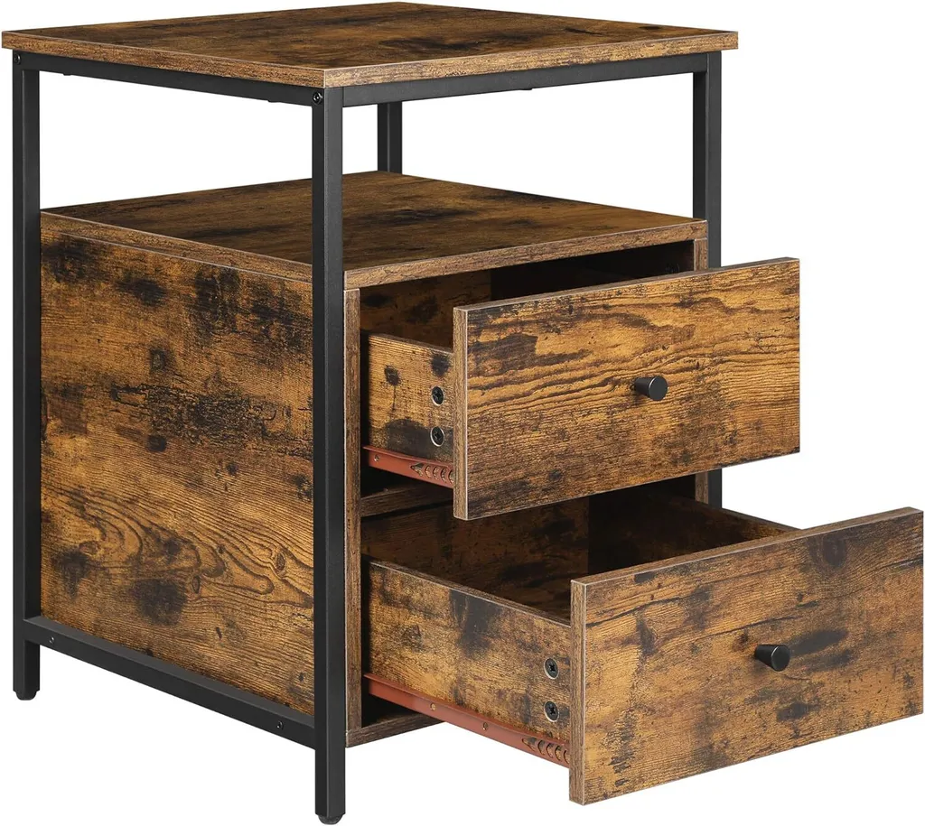 Table d'Appoint Industrielle avec Compartiment et Double Tiroir - 9