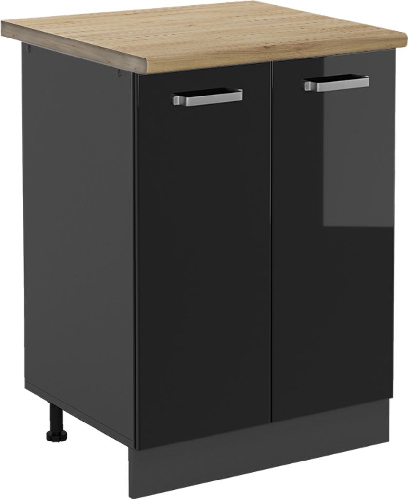 Küchenunterschrank Vicco R-Line Schwarz Hochglanz 60 cm , AP Eiche, Model 45606