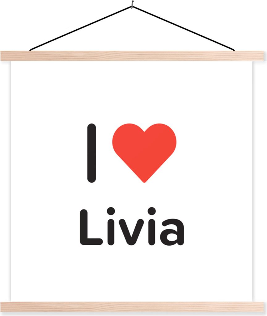 MuchoWow Textilposter Ich liebe - Livia - Mädchen 60x60 cm mit holzfarbenen Rahmen - Wanddekoration