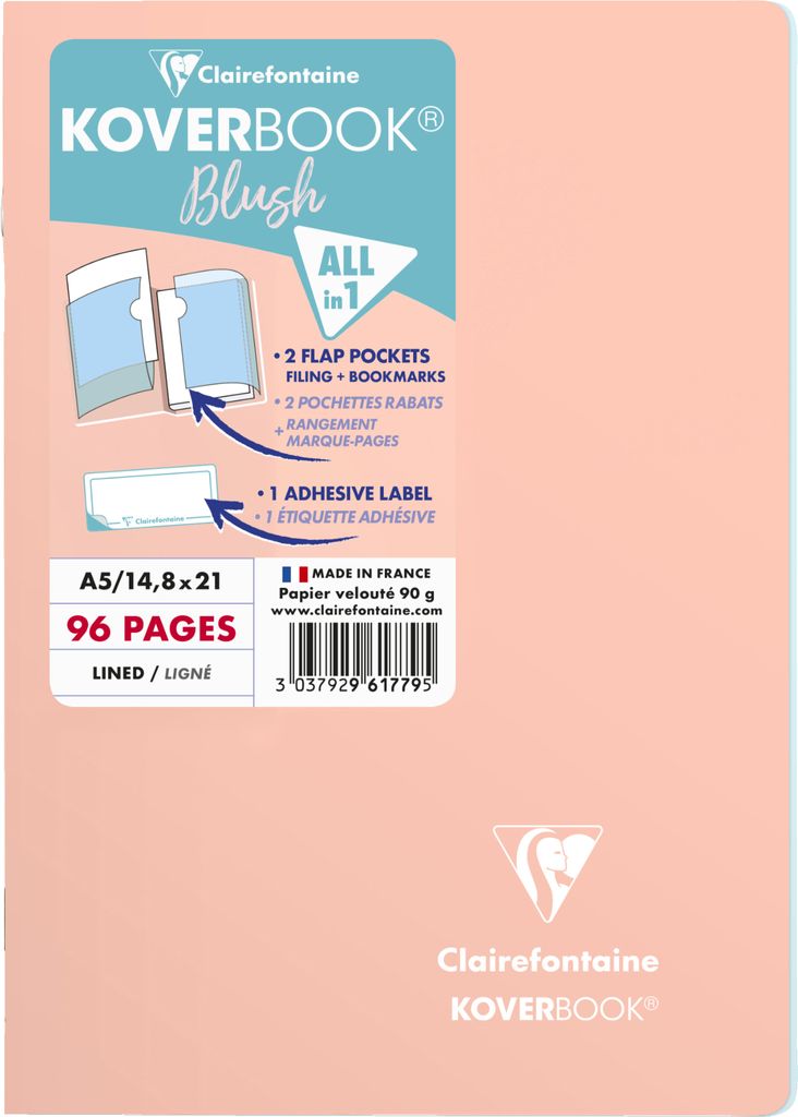 Clairefontaine 5x Koverbook Heft A5 48 Blatt liniert, Koralle/Eisblau 961779C