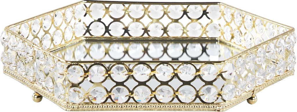 BELIANI Dekotablett Transparent / Gold 25 x 28 cm aus Glas / Eisen Spiegeleffekt Sechseckig Elegant Glamouröser Stil