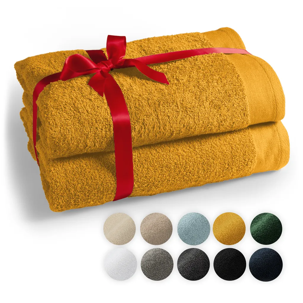 Set 2 Asciugamani Sauna XXL 80x200cm Giallo - 100% Cotone Lumtal