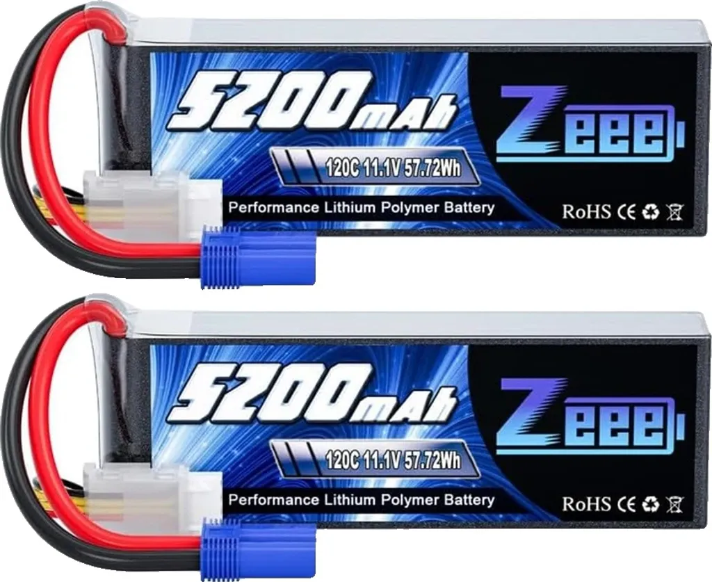Pack de 2 Accus LiPo 3S 11.1V 5200mAh 120C Coque Rigide Connecteur EC5