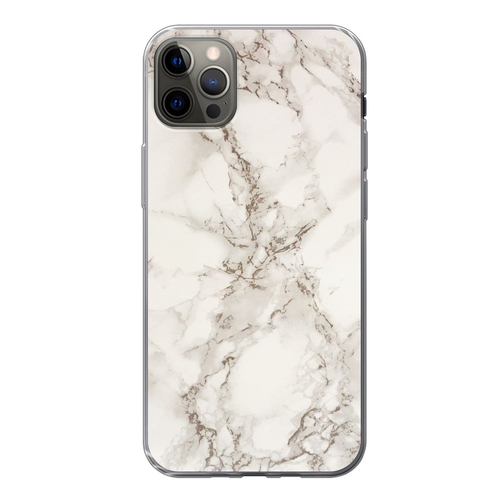 MuchoWow Handyhülle Schutzhülle Hülle für iPhone 12 Pro Max Marmor - Grau - Weiß Silikon Softcase Handy Hülle - Hartschale
