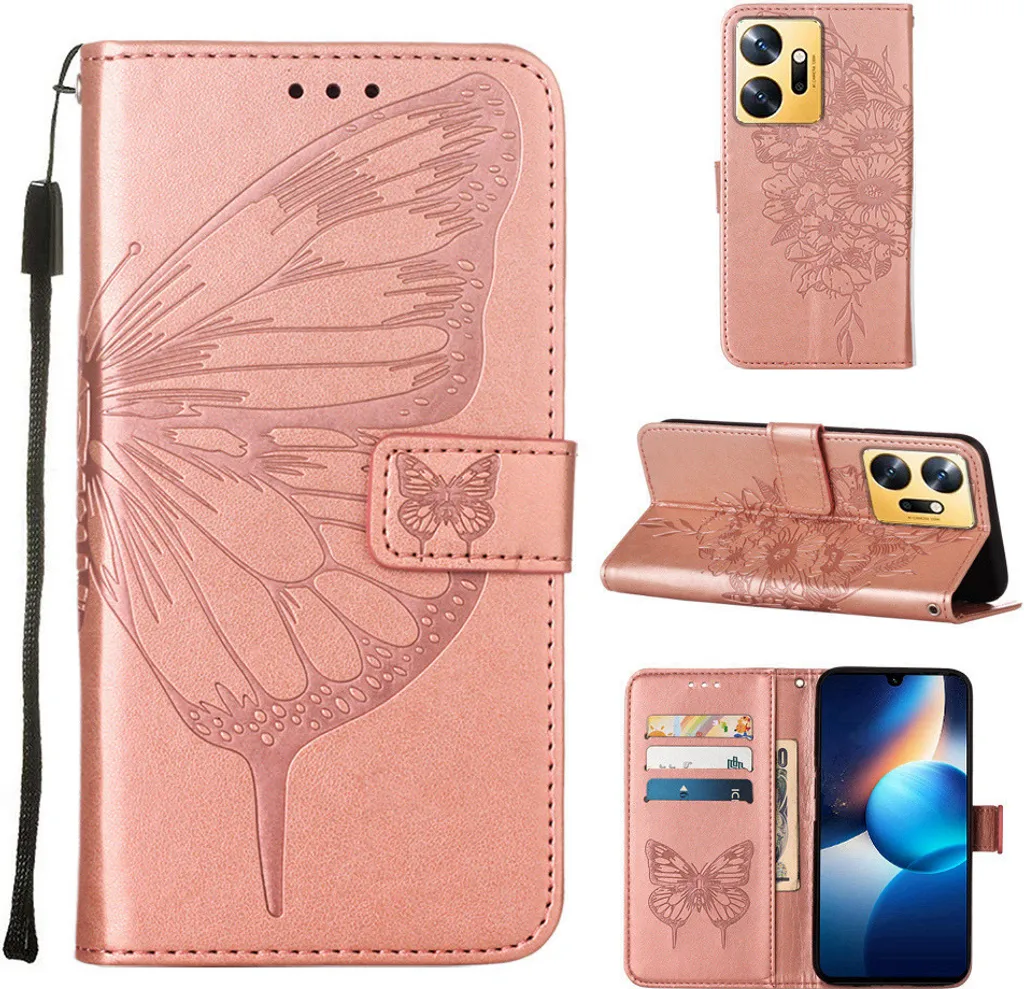 Custodia Anti-urto Infinix Zero 20 Rosa Butterfly - Pelle e Supporto