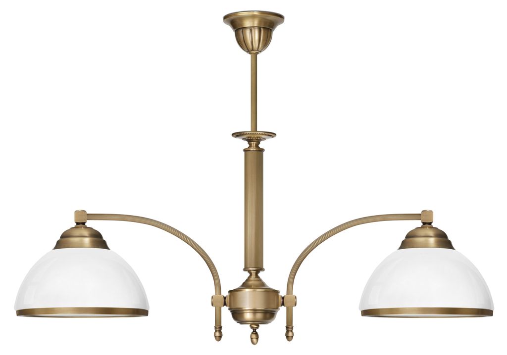 Kronleuchter Messing Goldpatina Hochglanz-Glasschirm weiß glänzend 68x20x50cm 2xE27 120W Esszimmer Wohnzimmer klassisch elegant höhenverstellbar...
