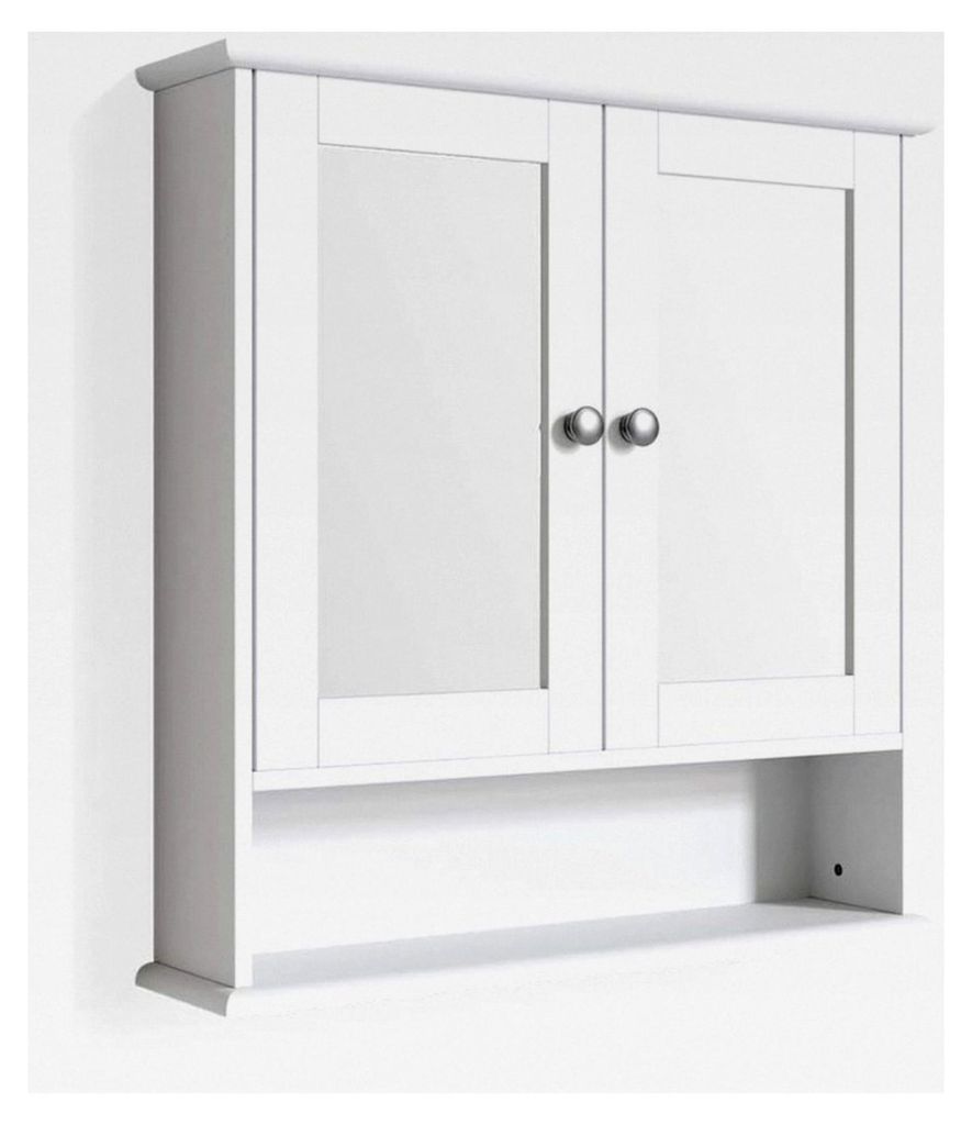 Badspiegelschrank Bianco, Weiß, 56 x 58 cm, Wandmontage mit integriertem Spiegel und Ablageflächen