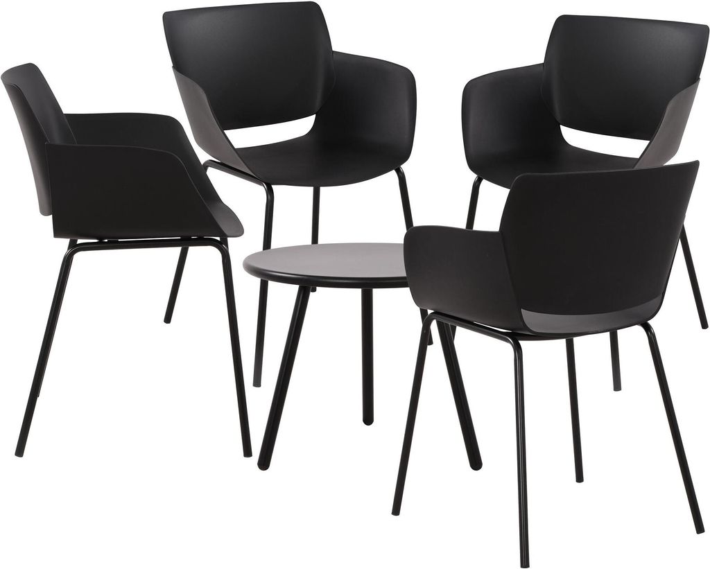 CLP Sitzgruppe Berena Set Tisch Berea Stühle Alpena wetterfest und UV-beständig,schwarz 4 Stühle