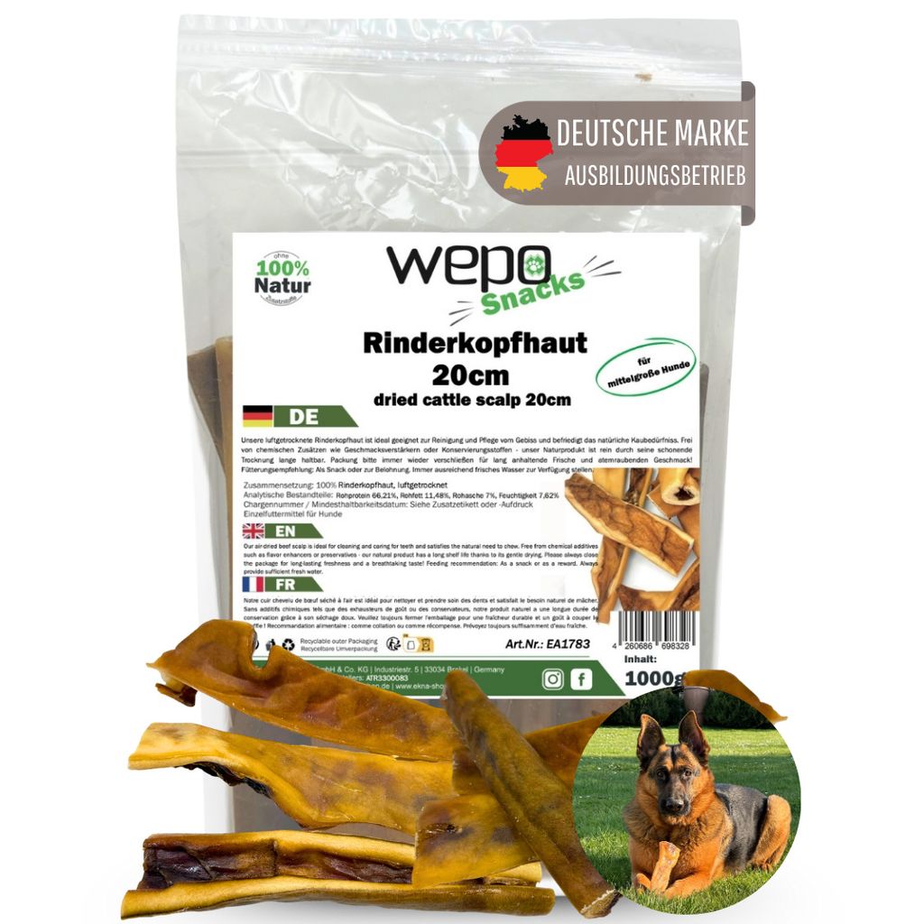 WEPO Rinderkopfhaut für Hunde 1kg - Kausnack Hund - Produktbild 