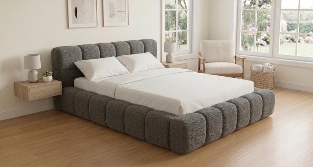 MODERN Furniture Polsterbett COZY 160x200 – Modernes Design, Komfortables Schlafzimmerbett Monte 90, Dunkelgrau