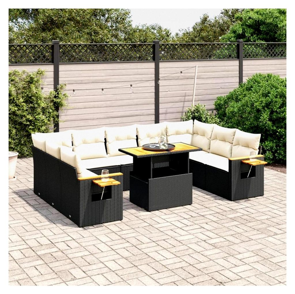 Gartenlounge Set mit höhenverstellbarem Tisch, Rattan Balkonlounge Set, Terrassensofa Rattan, Balkonmöbel Set, Loungemöbel Polyrattan, Schwarz, ...