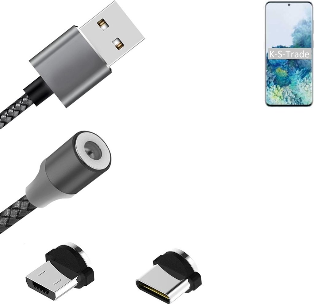 K-S-Trade Hochwertiges Magnet-Lade-kabel Sync-Kabel Daten-Kabel für Samsung Galaxy S20 mit USB-Typ-C-Anschluss und Micro-USB-Anschluss 2A bis zu